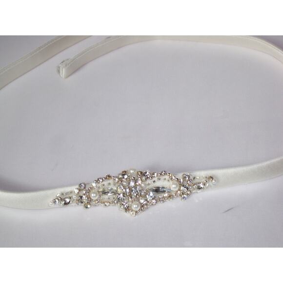 Bridal beaded belt sash, thin bridal belt sash, wedding skinny belt sash - Picture 2 of 6